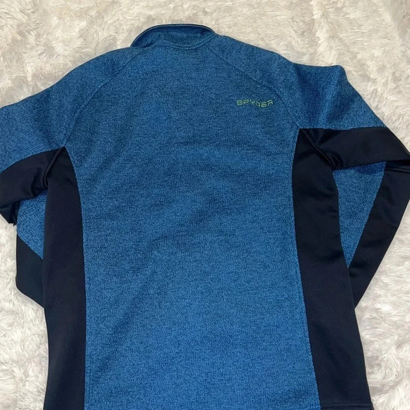 Spyder Quarter-zip Half Zip size Large Blue and Neon Green Thick Dress Shirt - Picture 4 of 4